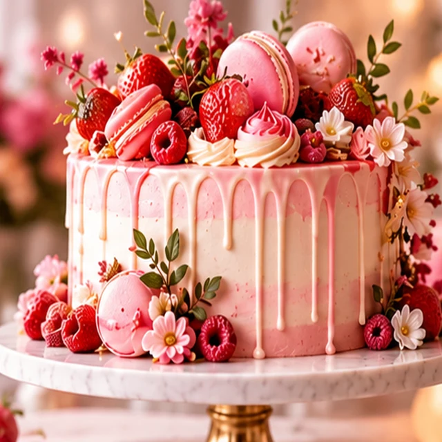Pink Luxury Cake with Macarons